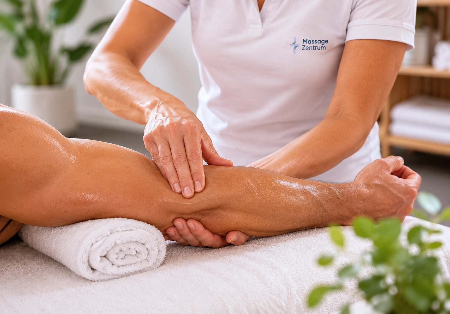 Sportmassage der Beine nach dem Training in der Praxis bei Wallisellen